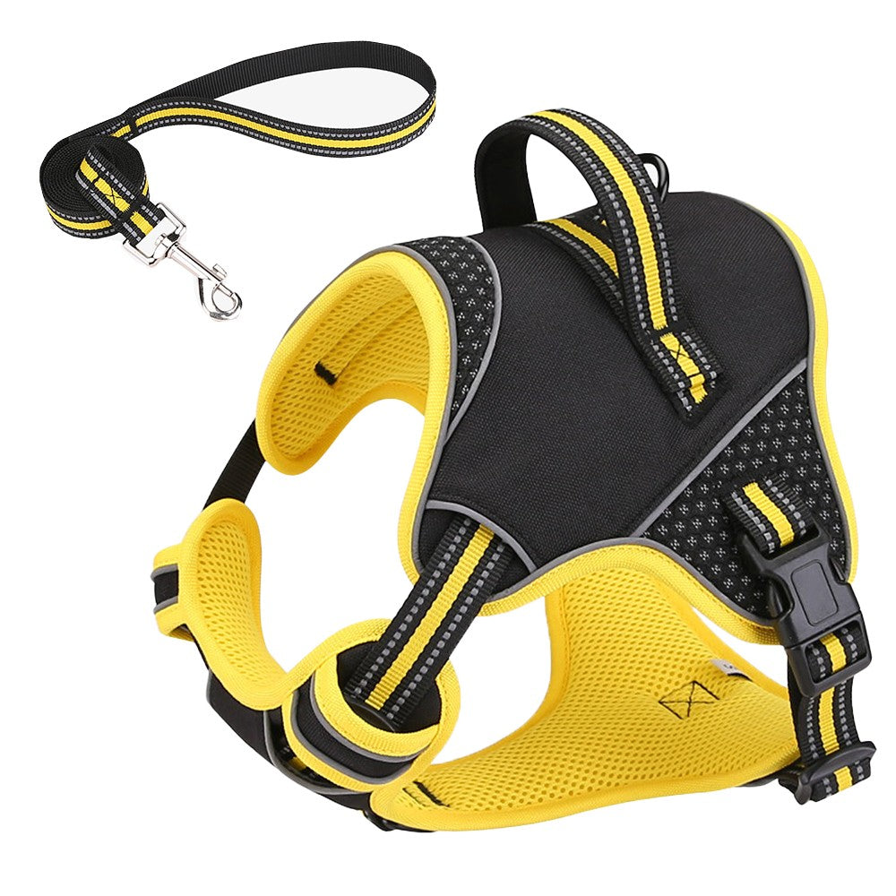 No Pull Dog Harness and Leash Set Adjustable Reflective Pet Vest Yellow M
