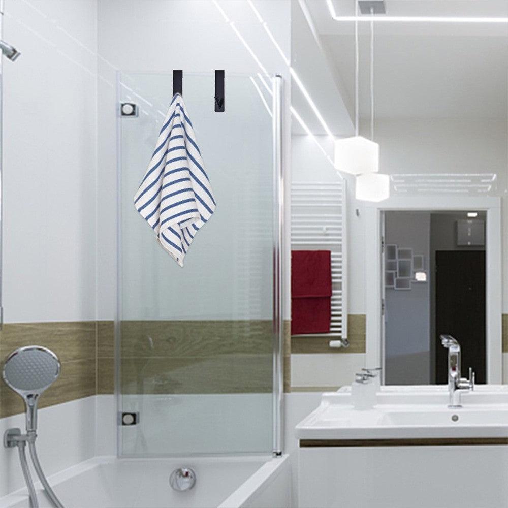 2Pcs Bathroom Over Door Hooks Frameless Glass Door Hook Stainless Steel Towel Hanger Black