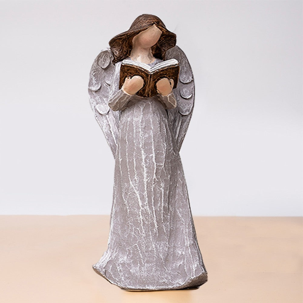 15cm Resin Angel Figurine Hand-Painted Praying Angel Statue Desktop Sculpture Home Decoration Grey
