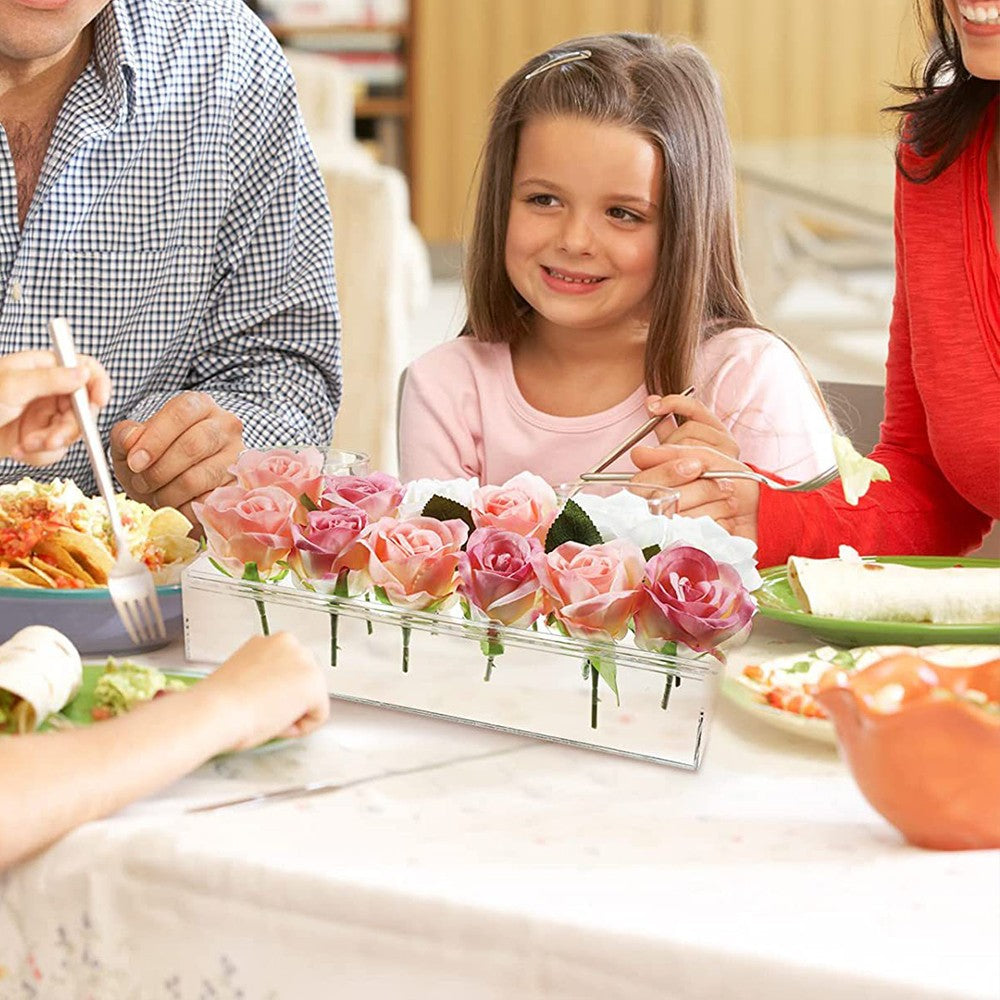 12-Hole Rectangular Acrylic Flower Vase Clear Floral Centerpiece Vase for Dining Table Wedding Tables Decorative Vase Home Decor