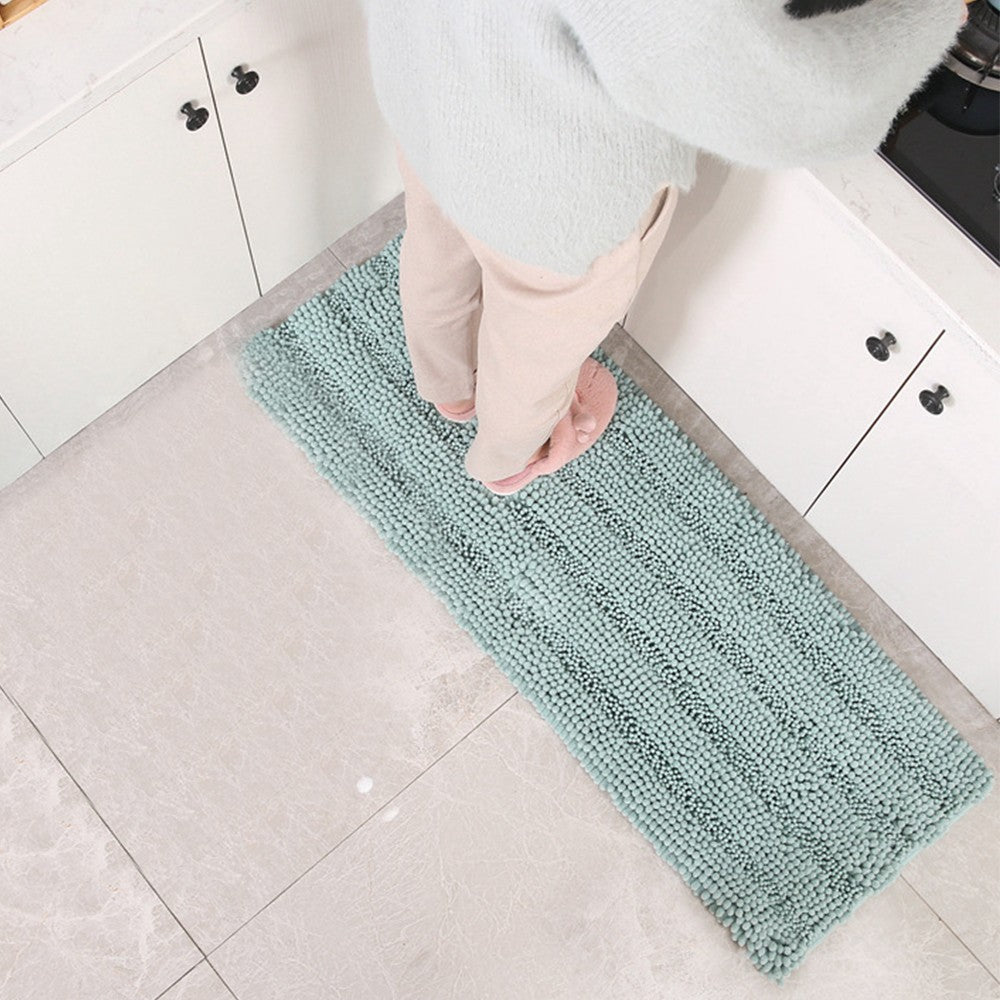 122x43cm Chenille Bath Mat Non Slip Floor Mat Thick Striped Shag Runner Aqua Green