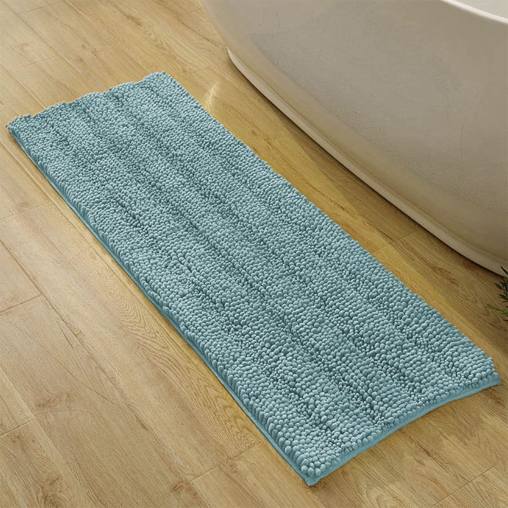 122x43cm Chenille Bath Mat Non Slip Floor Mat Thick Striped Shag Runner Aqua Green