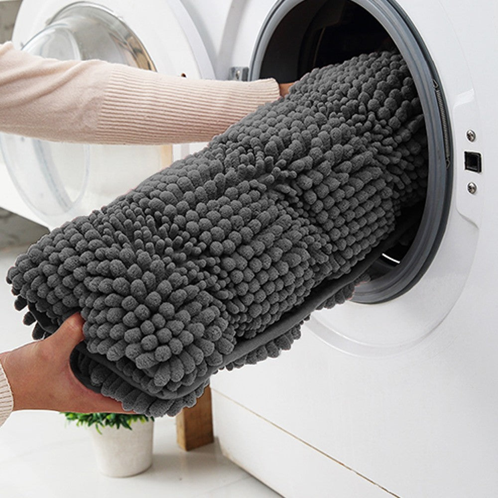 122x43cm Chenille Bath Mat Non Slip Floor Mat Thick Striped Shag Runner Dark Grey