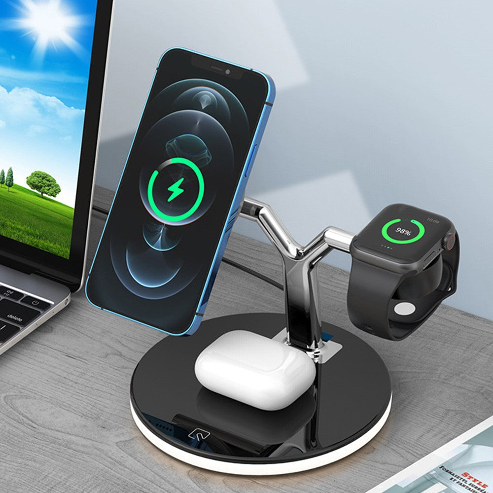3-in-1 Magnetic Qi Wireless Charger Fast Charging Dock Charging Station Black