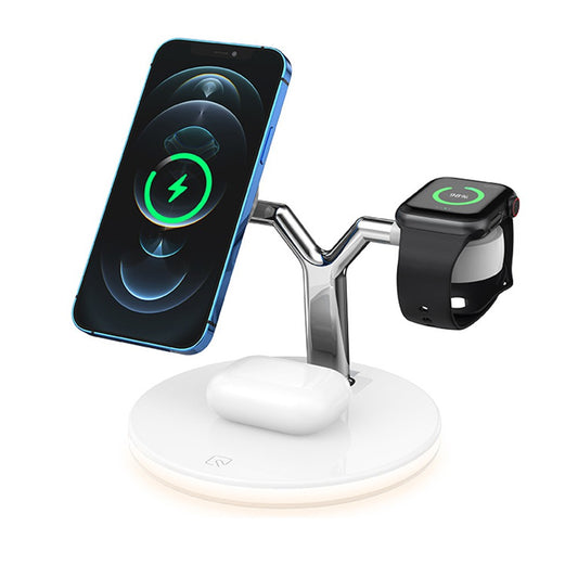 3-in-1 Magnetic Qi Wireless Charger Fast Charging Dock Charging Station White