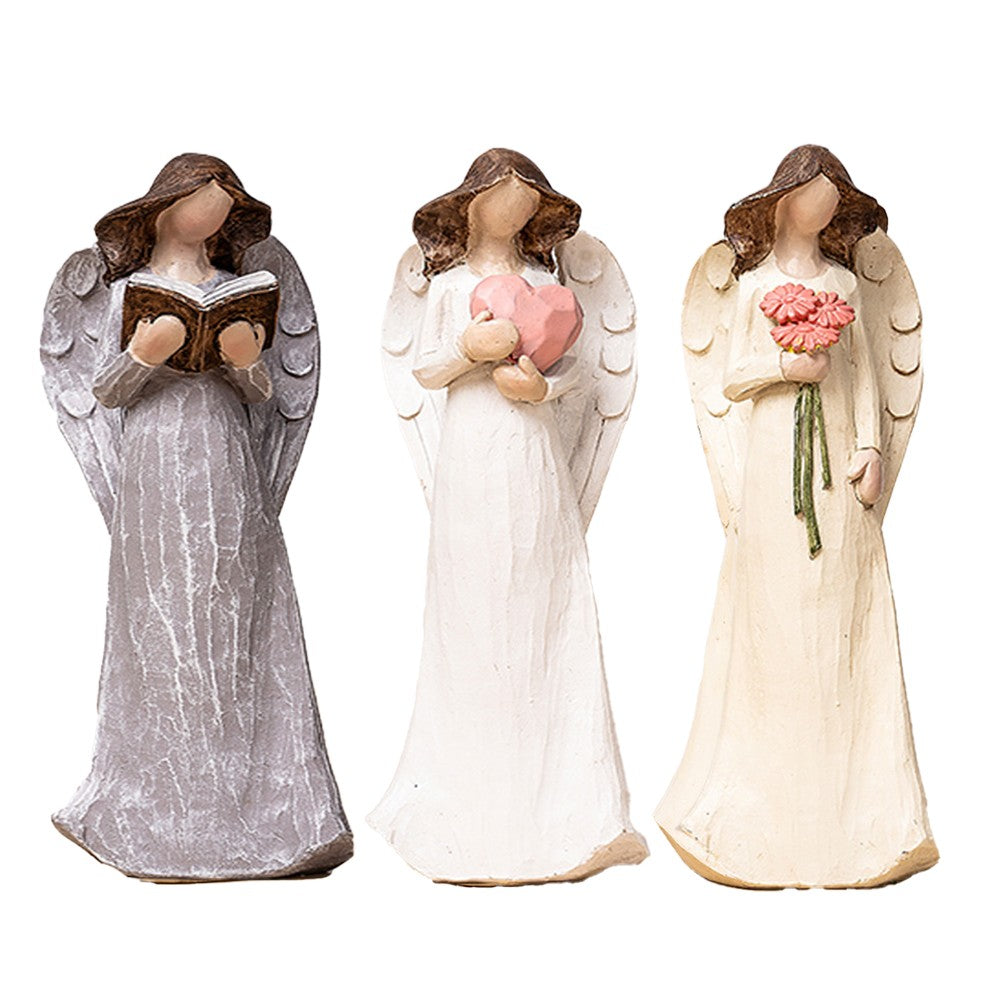 3Pcs 15cm Resin Angel Figurine Hand-Painted Praying Angel Statue Desktop Sculpture Home Decoration