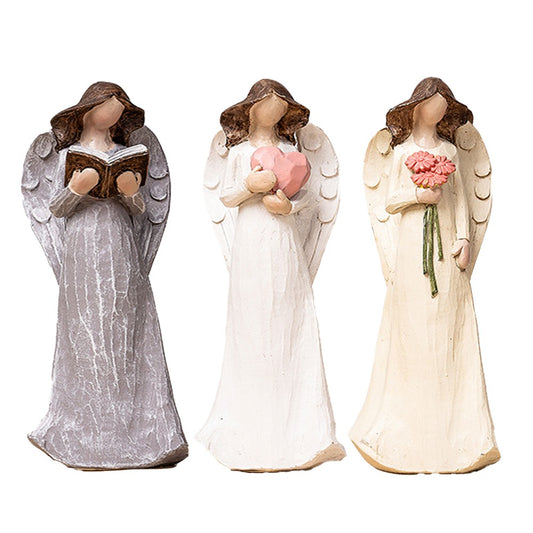 3Pcs 15cm Resin Angel Figurine Hand-Painted Praying Angel Statue Desktop Sculpture Home Decoration