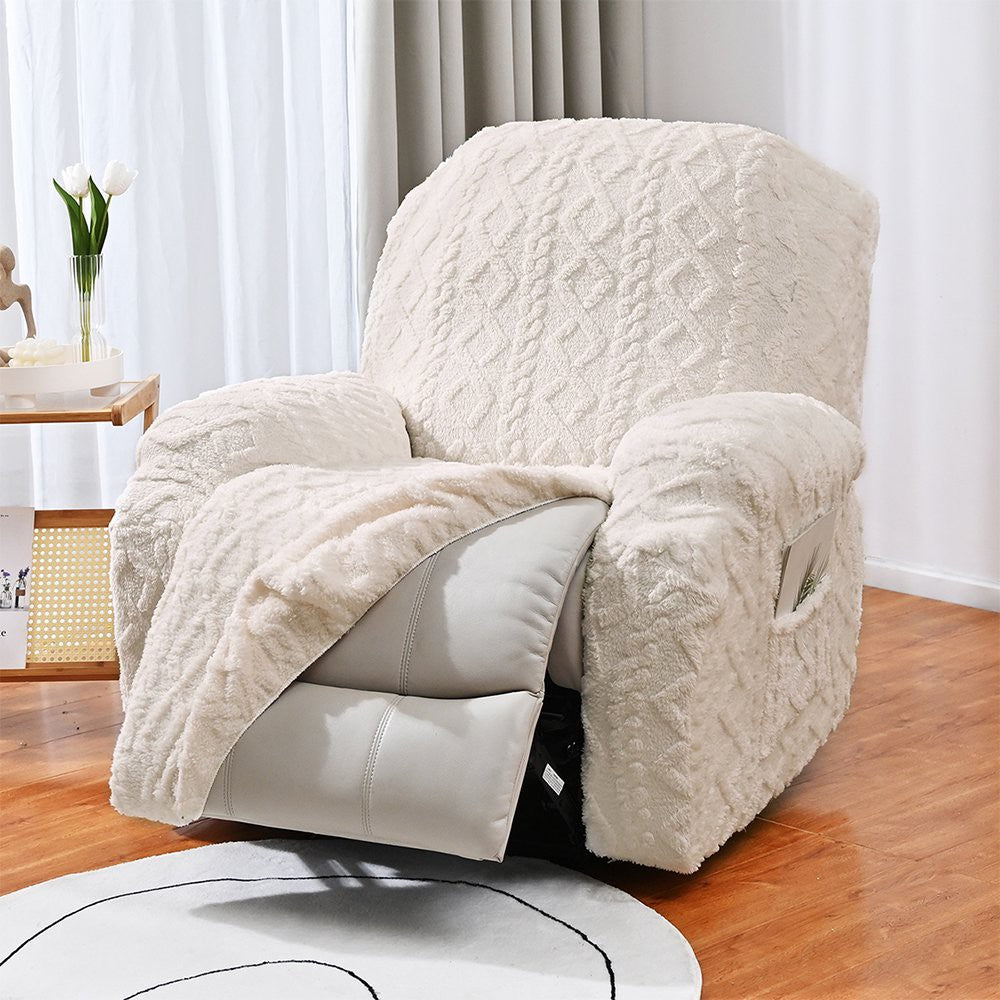 Stretch Recliner Cover Lift Reclining Cover Recliner Slipcovers with Side Pocket Beige