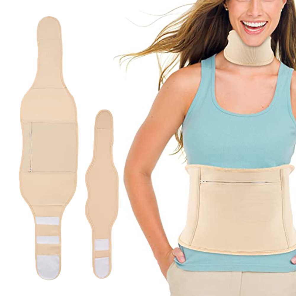 2Pcs Castor Oil Waist Pack and Neck Pack Set Reusable Compress Castor Oil Wrap Pack Khaki