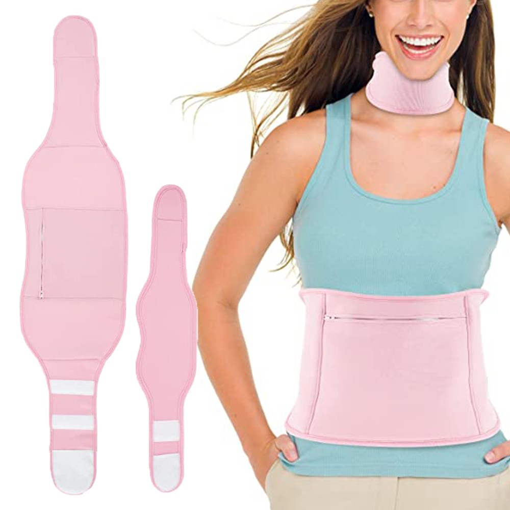 2Pcs Castor Oil Waist Pack and Neck Pack Set Reusable Compress Castor Oil Wrap Pack Pink