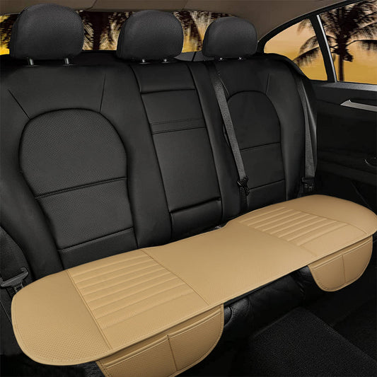 Faux Leather Car Rear Seat Cover Auto Rear Seat Mat with Storage Pockets Beige