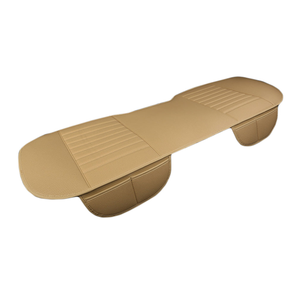Faux Leather Car Rear Seat Cover Auto Rear Seat Mat with Storage Pockets Beige