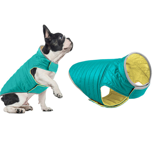 Reversible Dog Jacket Pet Winter Coat Pet Warm Vest Cyan M