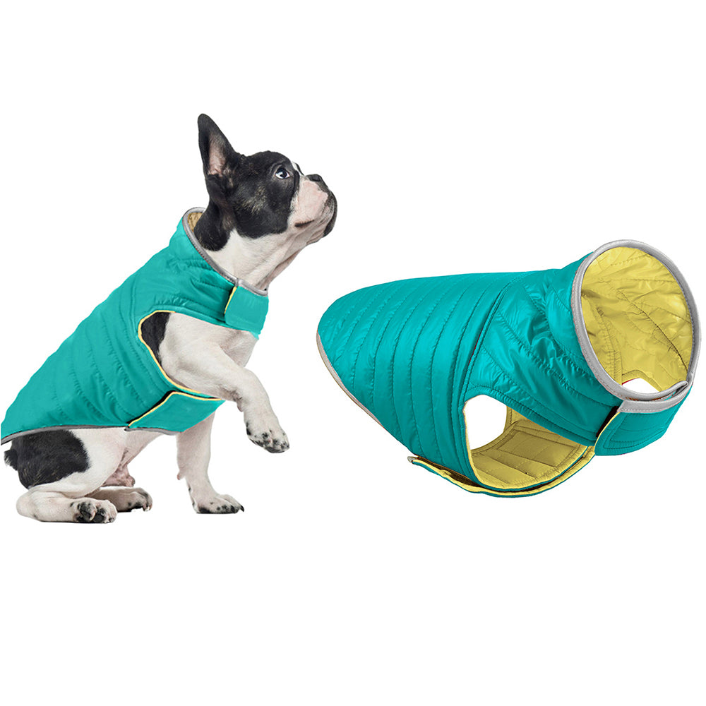 Reversible Dog Jacket Pet Winter Coat Pet Warm Vest Cyan XL