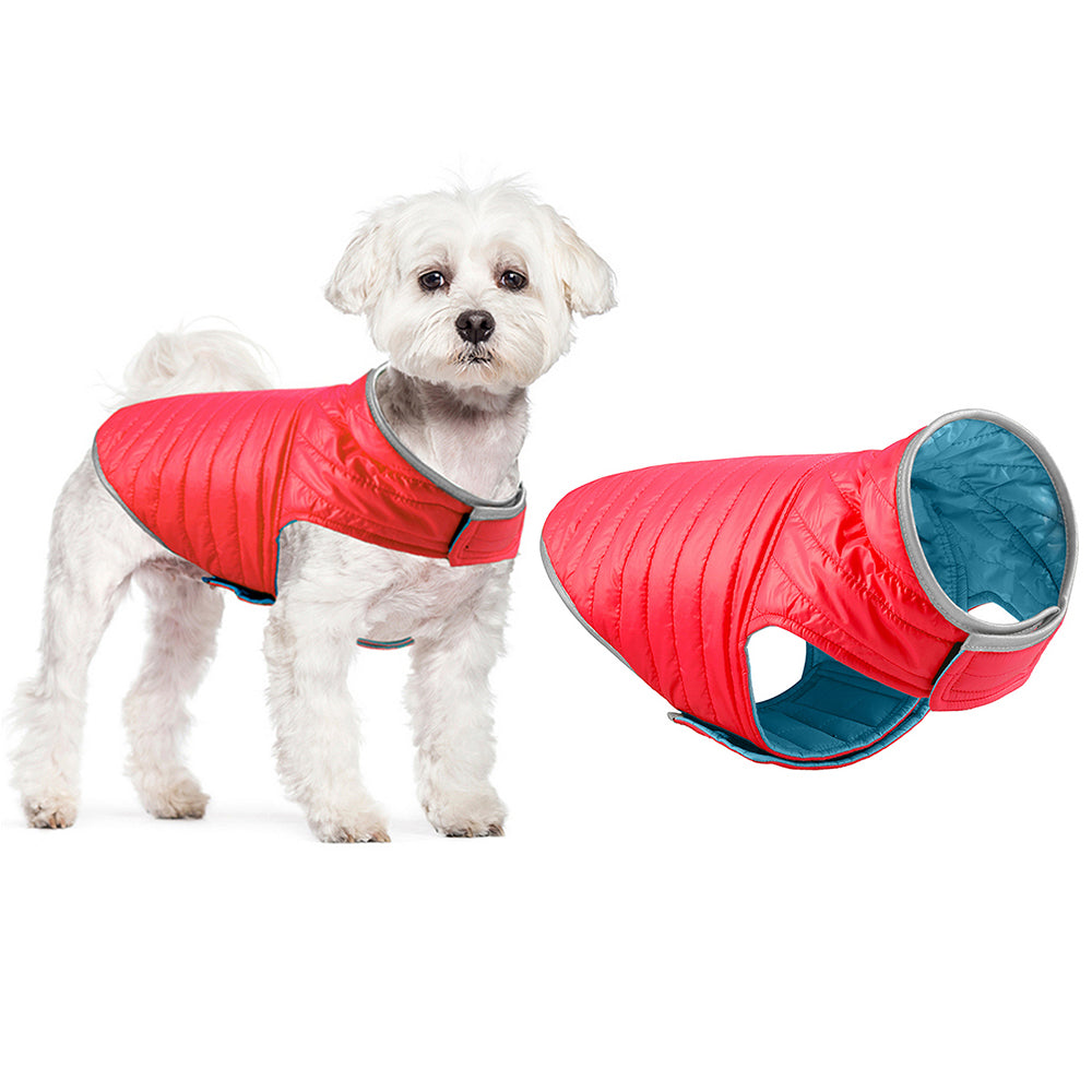 Reversible Dog Jacket Pet Winter Coat Pet Warm Vest Red M