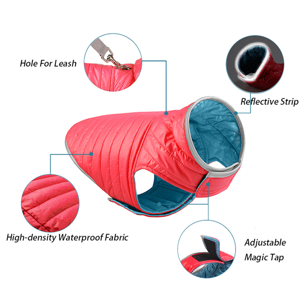 Reversible Dog Jacket Pet Winter Coat Pet Warm Vest Red M