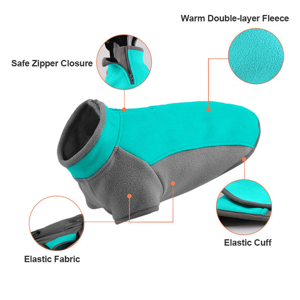 Fleece Dog Vest Jacket Pullover Dog Sweaters Pet Fleece Clothes Cyan L