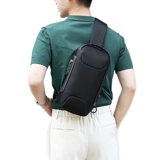 Crossbody Bag Anti-theft Combination Lock Chest Bag with USB Port Black