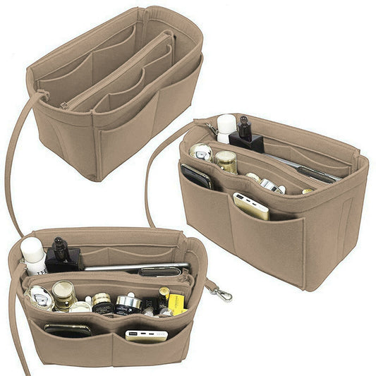 22x11x13cm Felt Bag Organiser Handbag Insert Liner Tote Beige