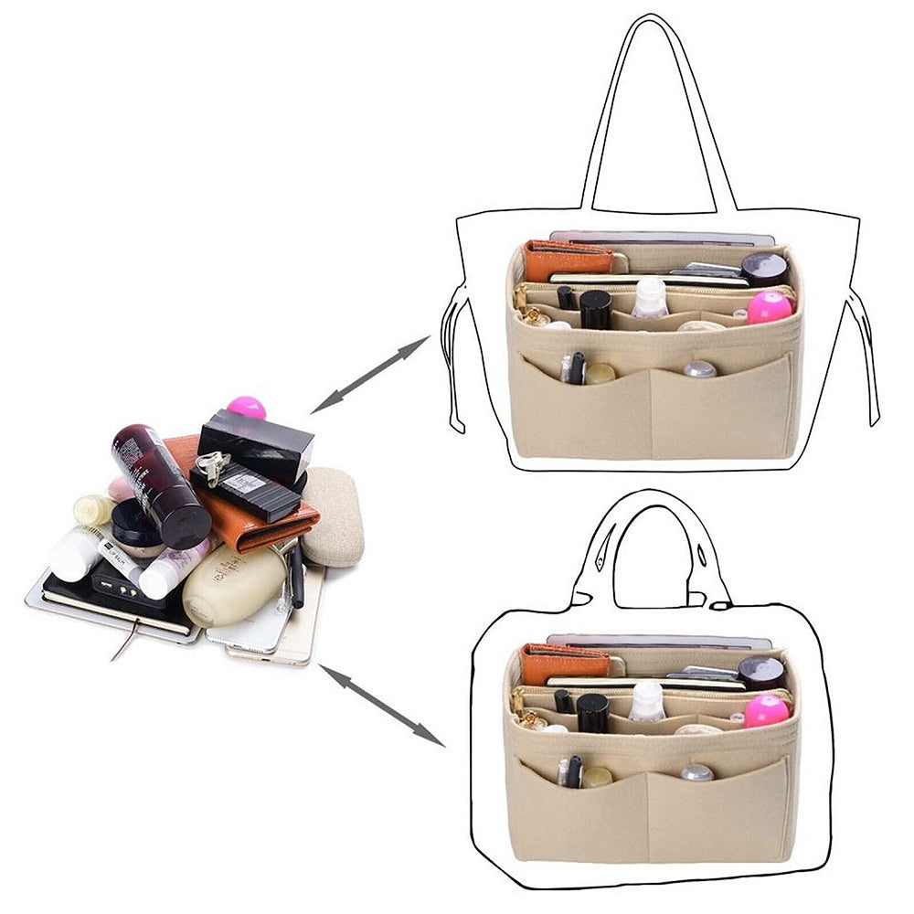 29x15x18cm Felt Bag Organiser Handbag Insert Liner Tote Beige