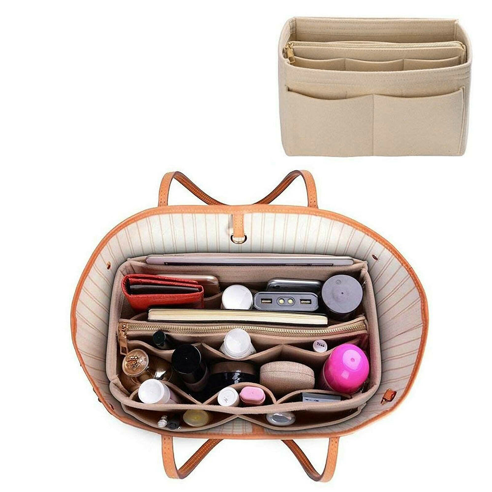 29x15x18cm Felt Bag Organiser Handbag Insert Liner Tote Beige