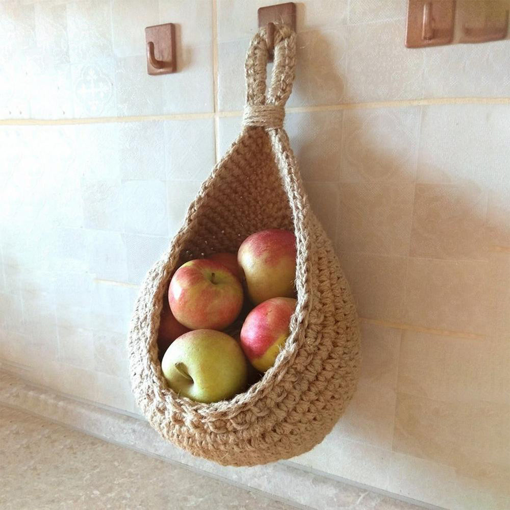 20cm Wall Hanging Vegetable Fruit Basket Woven Kitchen Organizer Bag