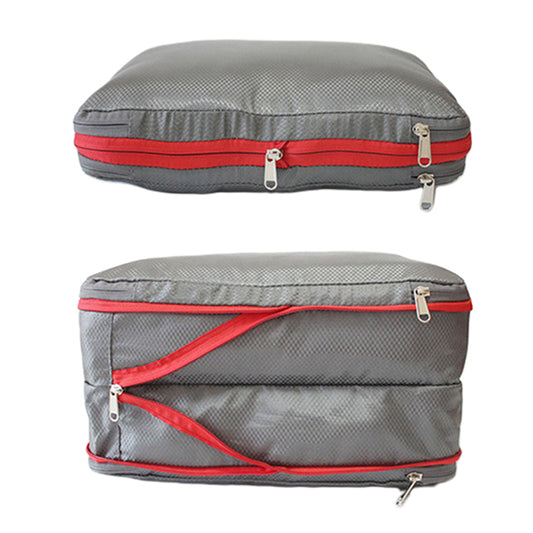 2Pcs Travel Luggage Compression Packing Cubes Double Layer Storage Bag Organizer M