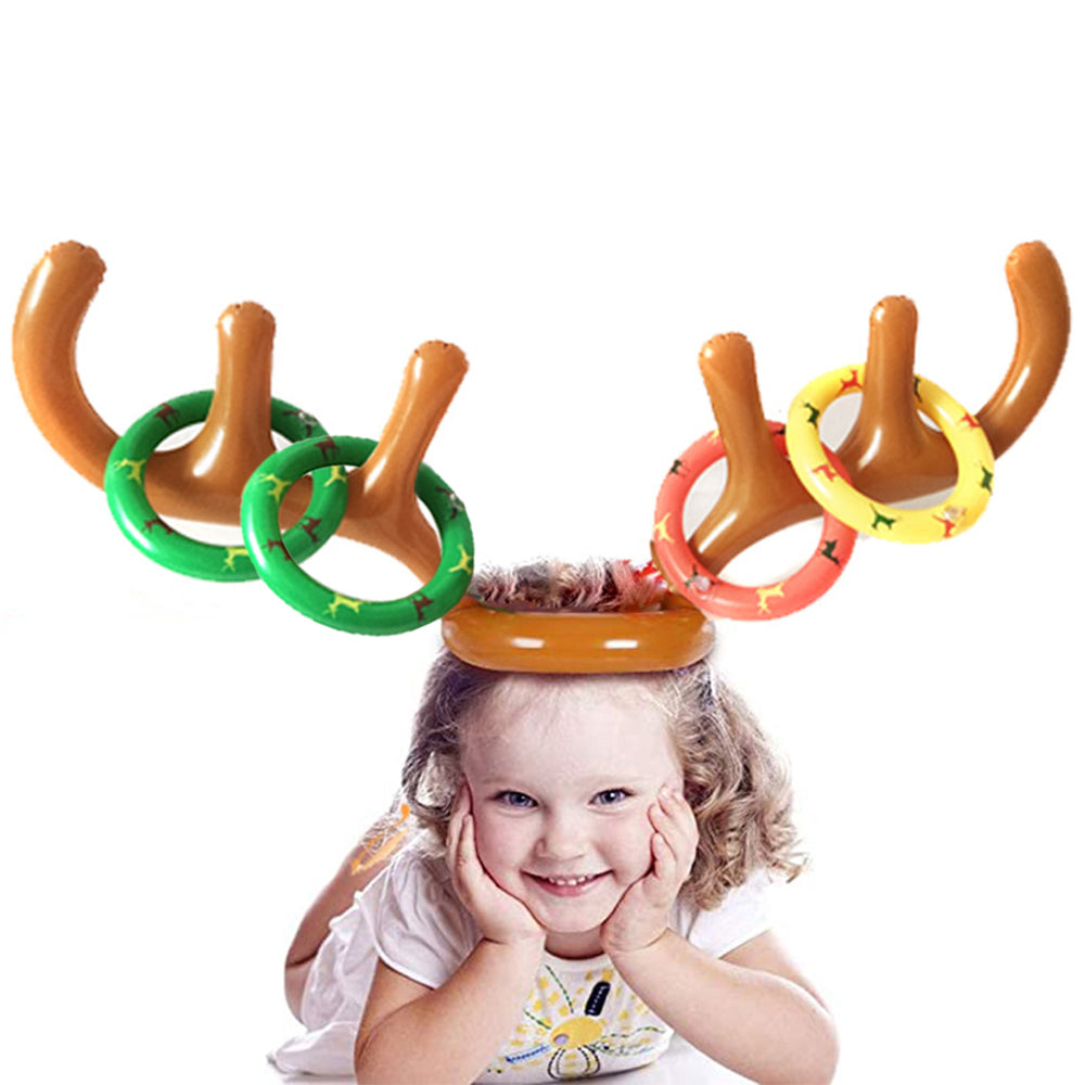4 Sets of Inflatable Antler Reindeer Hat Ring Toss Game