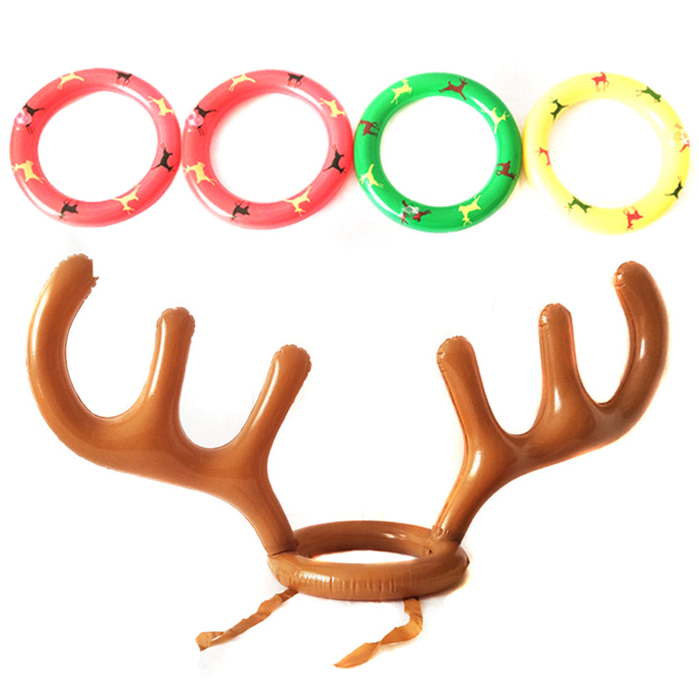 4 Sets of Inflatable Antler Reindeer Hat Ring Toss Game