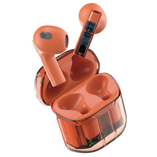 Bluetooth 5.3 Wireless Headphones Sports Earbuds Transparent Earphone Orange