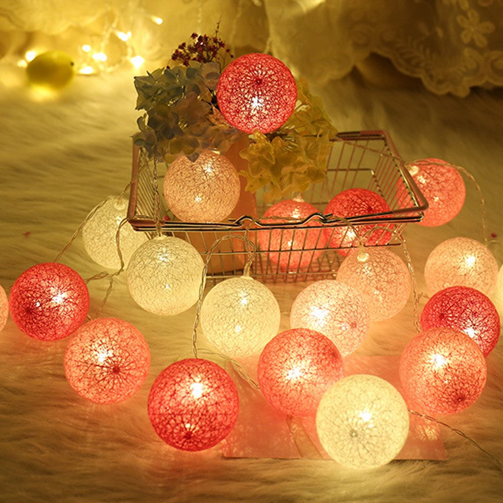 3M 20LED Cotton Ball LED String Light Battery Powered Christmas Decorative Lights - Pink+red