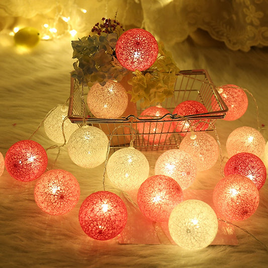 3M 20LED Cotton Ball LED String Light Battery Powered Christmas Decorative Lights - Pink+red