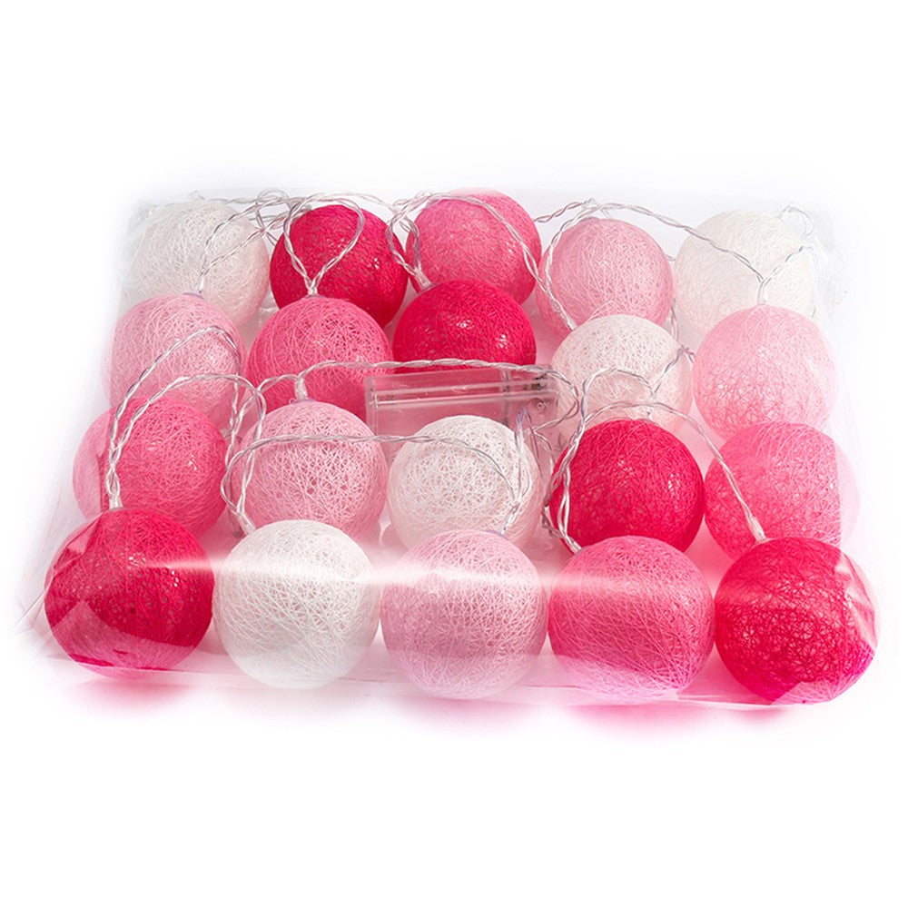 3M 20LED Cotton Ball LED String Light Battery Powered Christmas Decorative Lights - Pink+red