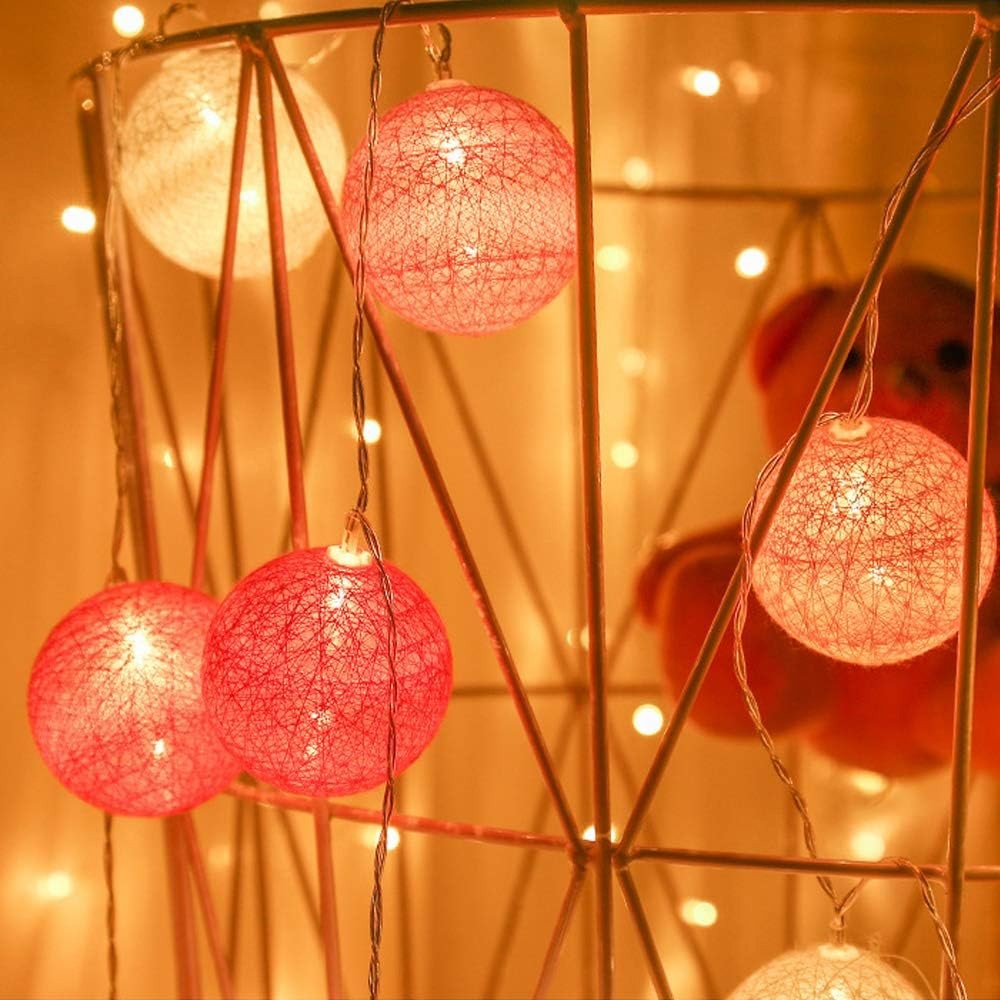 3M 20LED Cotton Ball LED String Light Battery Powered Christmas Decorative Lights - Pink+red
