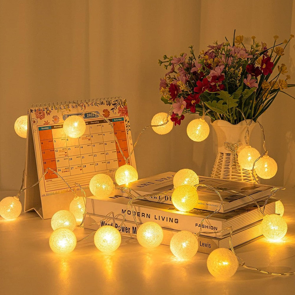 3M 20LED Cotton Ball LED String Light Battery Powered Christmas Decorative Lights - Yellow