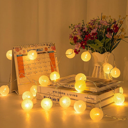 3M 20LED Cotton Ball LED String Light Battery Powered Christmas Decorative Lights - Yellow