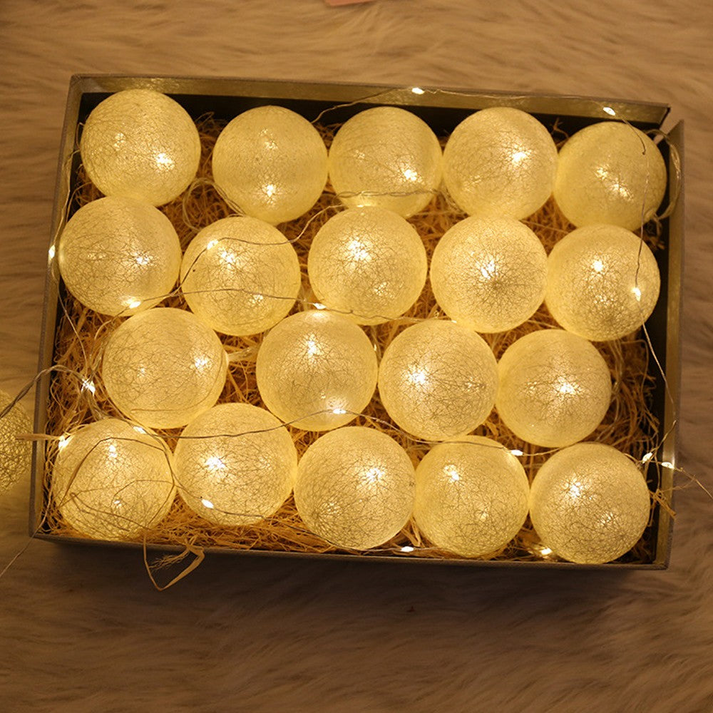 3M 20LED Cotton Ball LED String Light Battery Powered Christmas Decorative Lights - Yellow