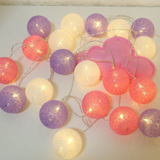 3M 20LED Cotton Ball LED String Light Battery Powered Christmas Decorative Lights - Pink+purple