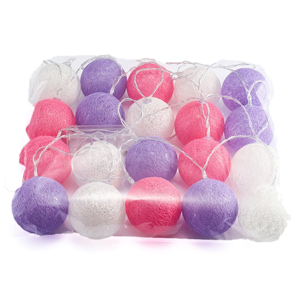 3M 20LED Cotton Ball LED String Light Battery Powered Christmas Decorative Lights - Pink+purple