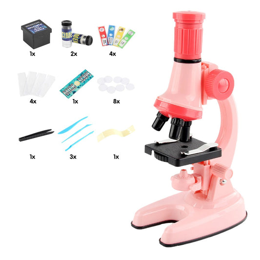 1200X Magnification Kids Microscope Toy Kit Biological Microscope Kit for Kids Beginners Pink