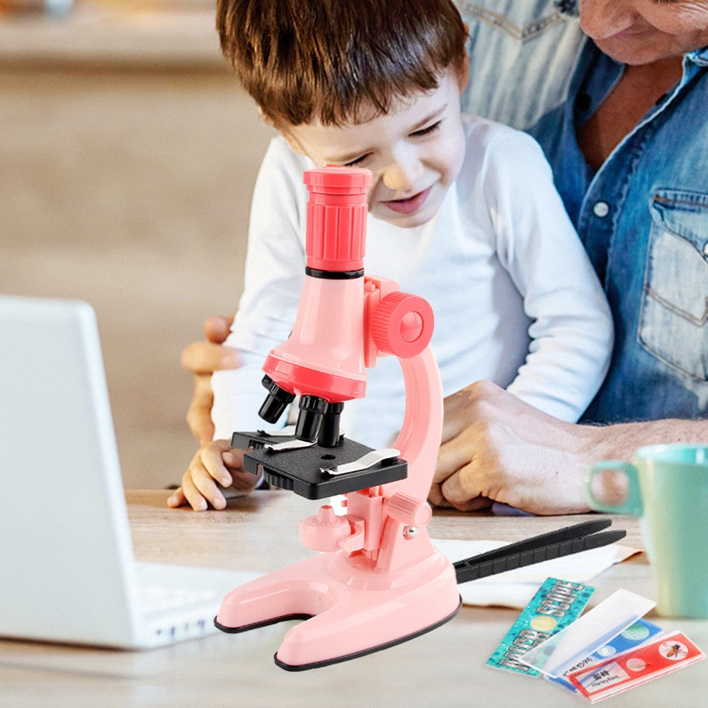 1200X Magnification Kids Microscope Toy Kit Biological Microscope Kit for Kids Beginners Pink