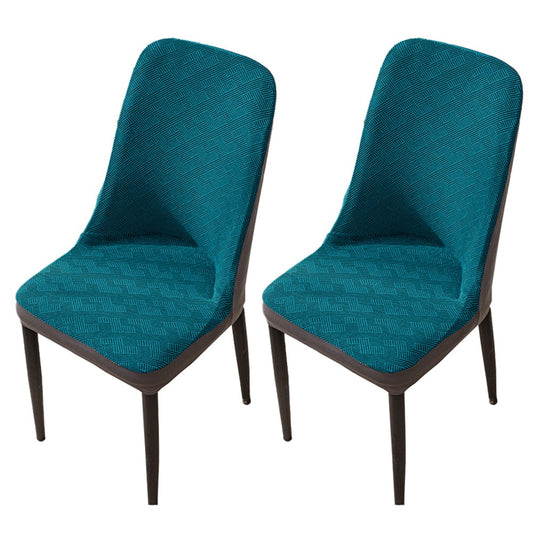 2 X Stretch Jacquard Chair Cover Elastic Curved Dining Chair Slipcover Seat Cover Dark Green