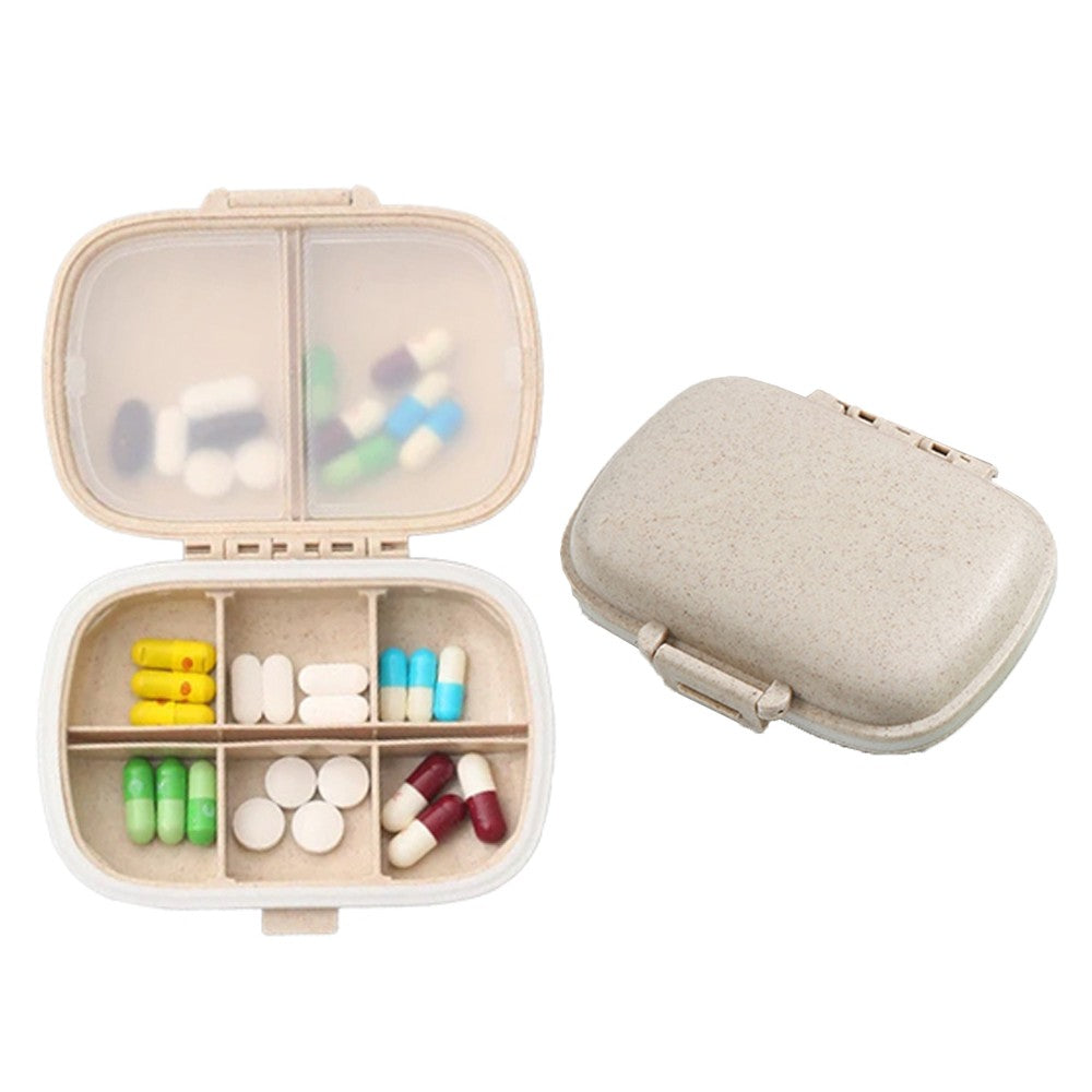 Travel Pill Dispenser Box Medicine Organizer Case Tablet Container Beige