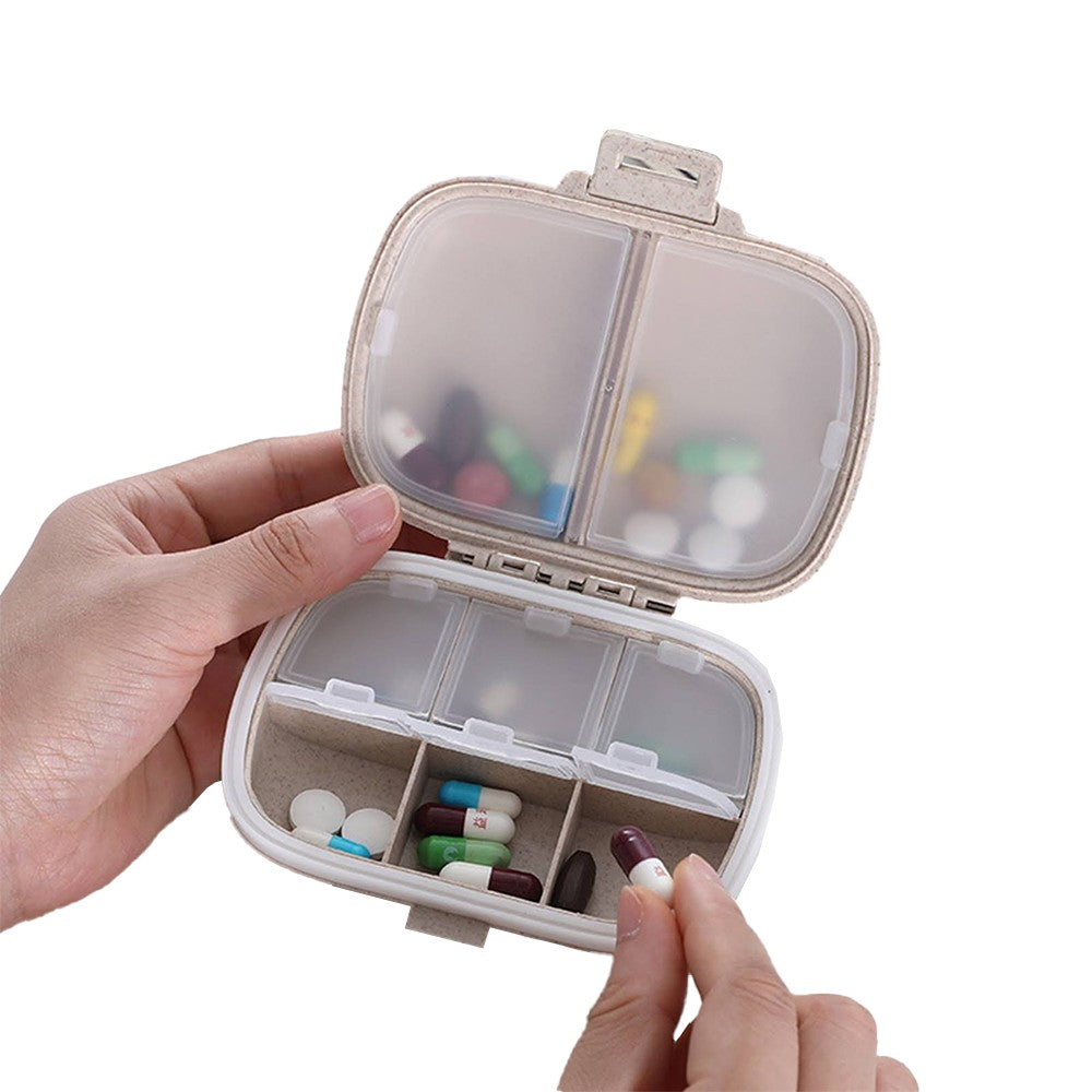Travel Pill Dispenser Box Medicine Organizer Case Tablet Container Beige