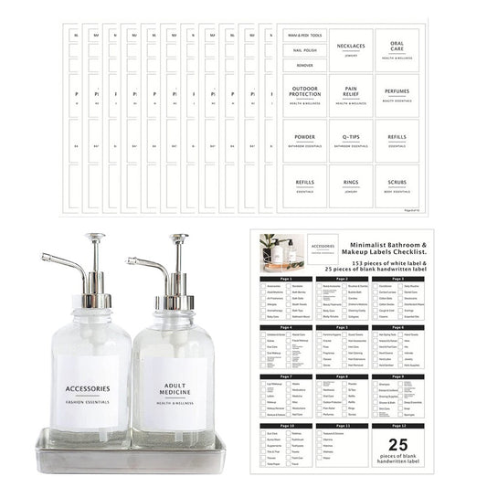 178Pcs Bathroom Bottles Label Set Water-resistant Shampoo Bottle Stickers Soap Dispenser Label