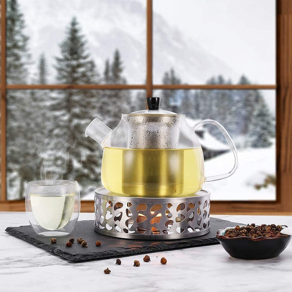 2 X Hollow Teapot Warmer with Tealight Holder Stainless Steel Coffee Heater Teapot Heating Stove