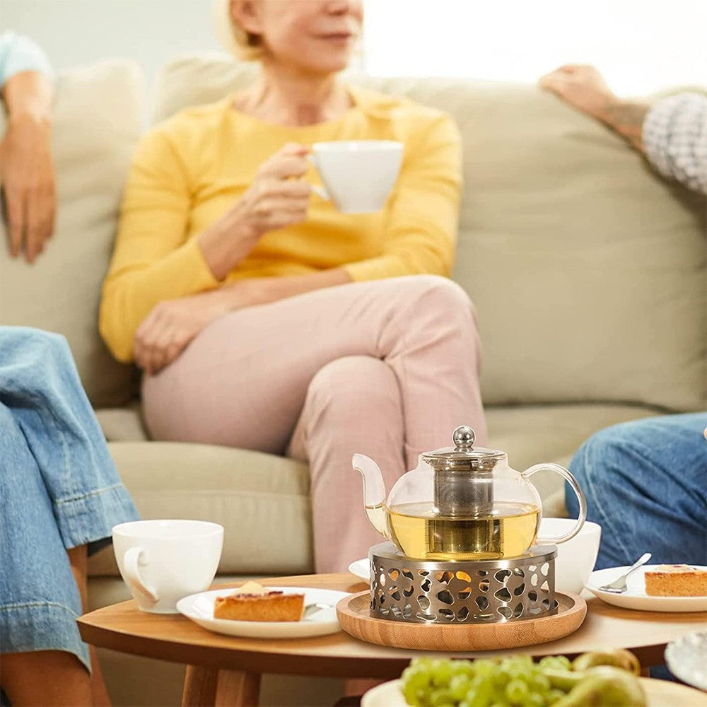 2 X Hollow Teapot Warmer with Tealight Holder Stainless Steel Coffee Heater Teapot Heating Stove