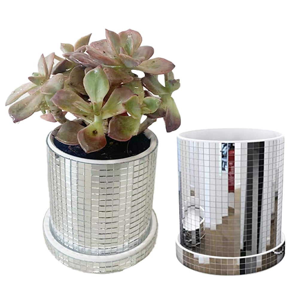 2 X Disco Ball Planter Pot with Base Mirror Ceramic Vase Modern Home Decor