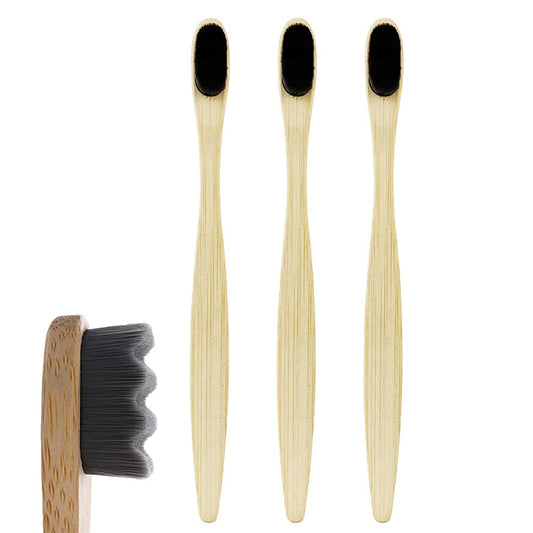 3Pcs Bamboo Handle Toothbrush Soft-Bristle Toothbrush for Oral Care Grey