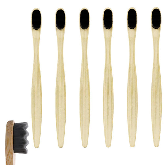 6Pcs Bamboo Handle Toothbrush Soft-Bristle Toothbrush for Oral Care Grey